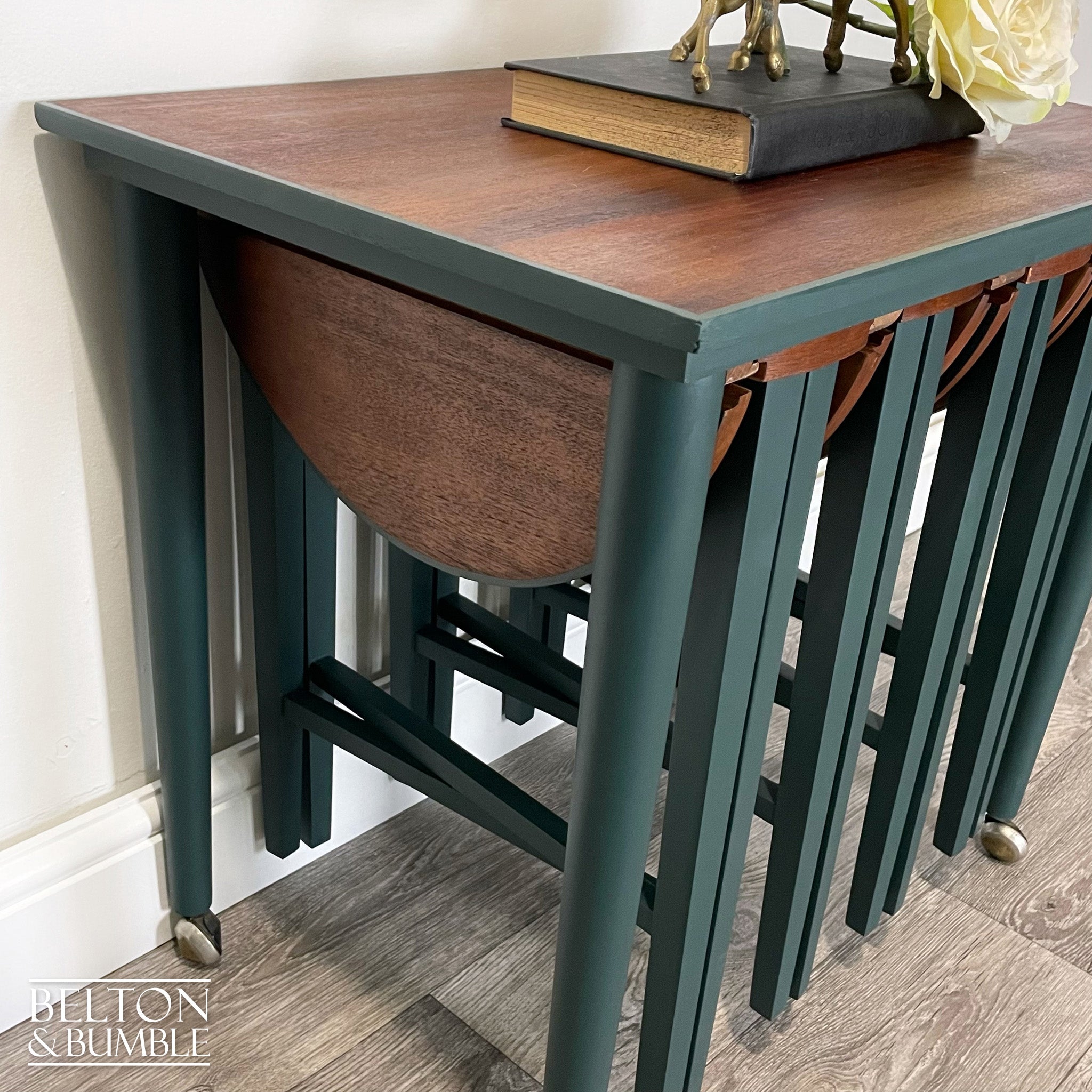 Hanging Nest of Tables in Dark Green and Teak-Belton & Bumble