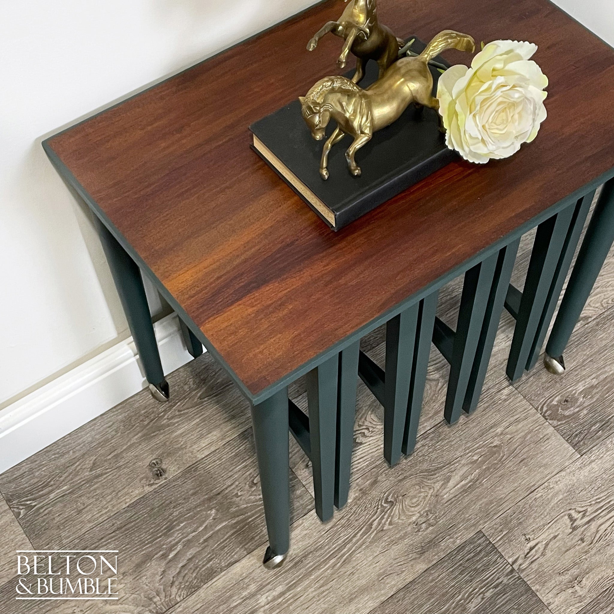 Hanging Nest of Tables in Dark Green and Teak-Belton & Bumble