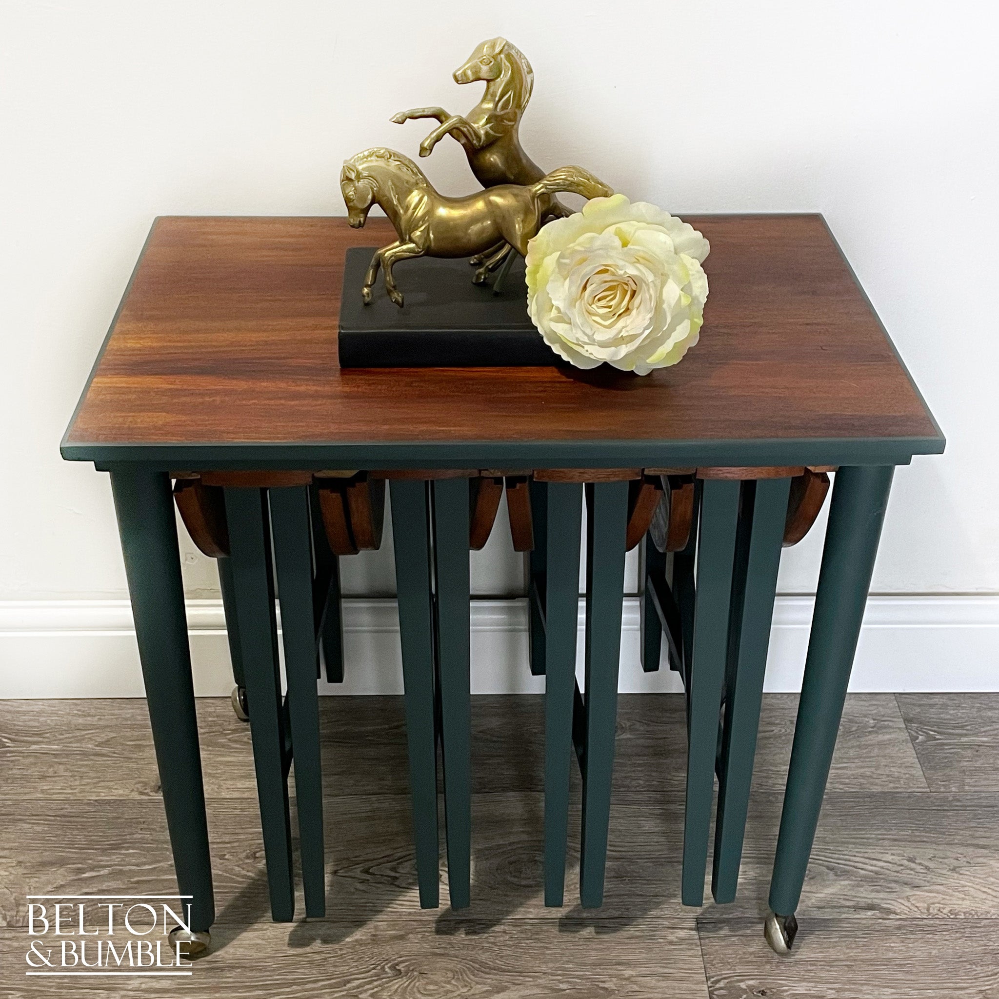 Hanging Nest of Tables in Dark Green and Teak-Belton & Bumble