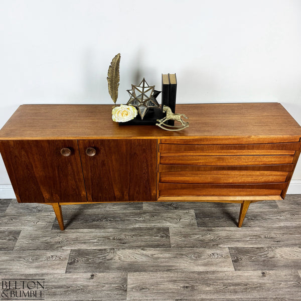 Harris Lebus Vintage English Teak Sideboard - Top surface detail showing smooth, satin finish and edge profile