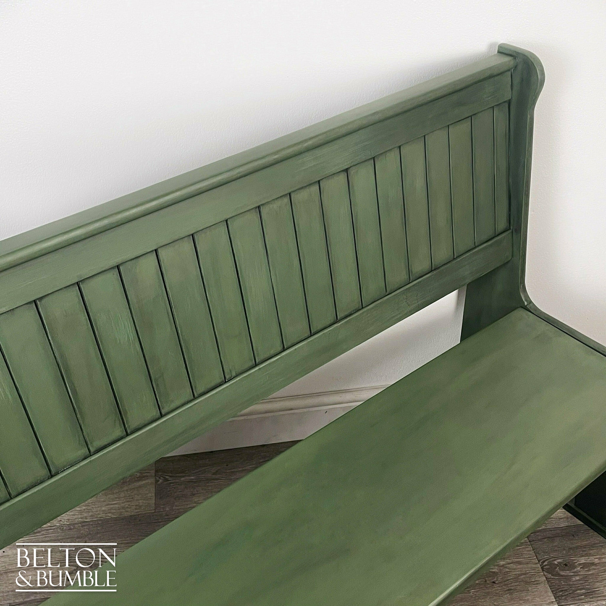 Vintage Pine Lift Lid Storage Bench Pew in Dark Olive Green-Belton & Bumble