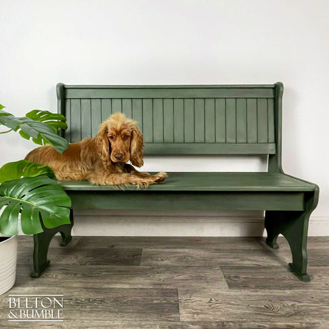 Vintage Pine Lift Lid Storage Bench Pew in Dark Olive Green-Belton & Butler