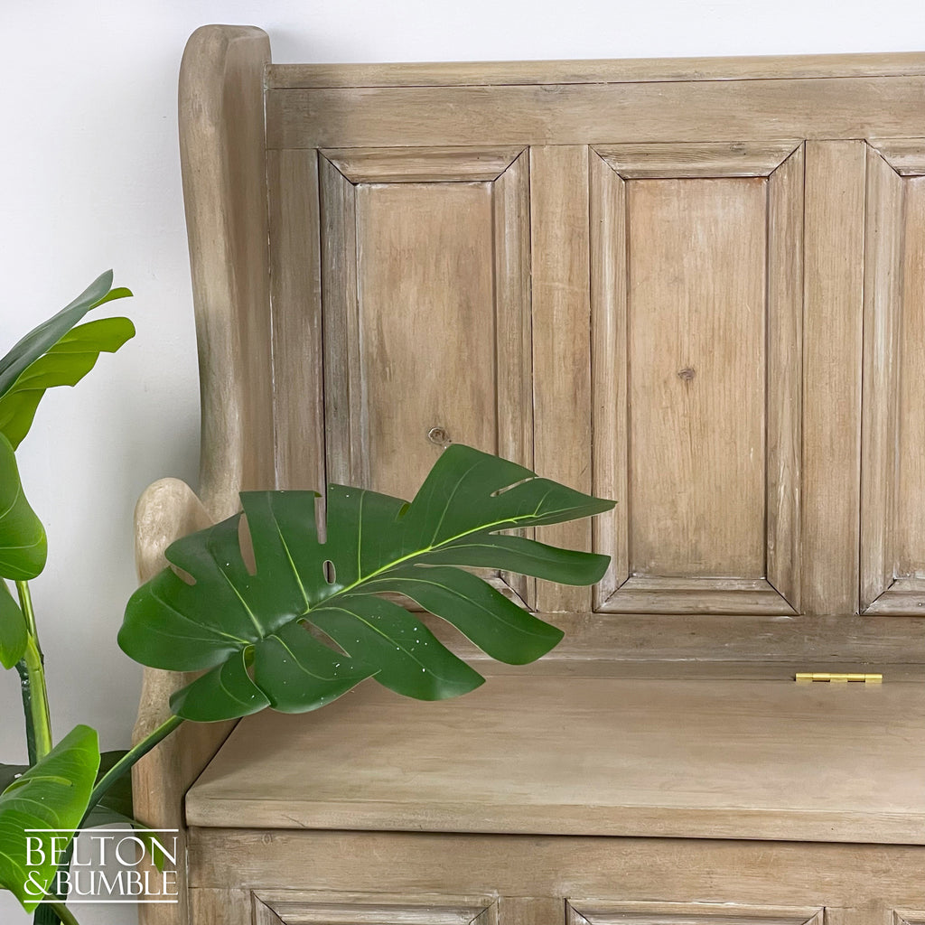 Vintage Pine Lift Lid Storage Bench Pew with a White Wash Weathered Finish-Belton & Bumble
