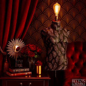Black and Copper Feather Mannequin Floor Lamp with Black Wooden Stand-Belton & Butler
