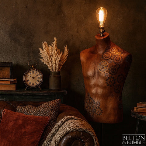Steampunk Mannequin Floor Lamp with Black Wooden Stand-Belton & Butler