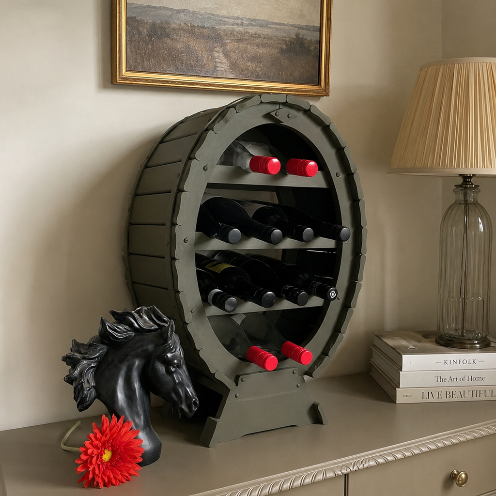 Barrel Style Oval Wine Bottle Rack For Worktop