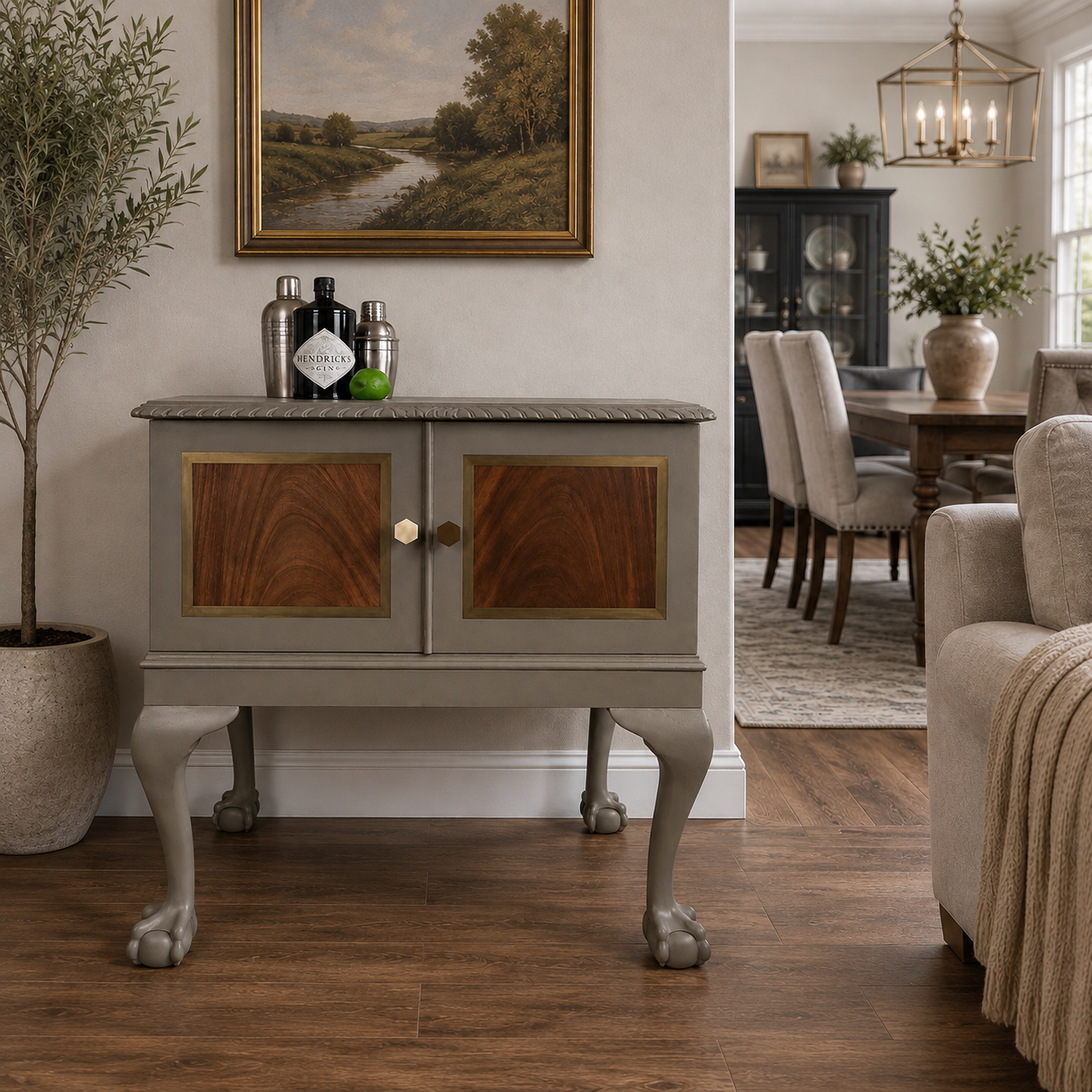 Mahogany Cocktail Cabinet in Green Grey and Bronze