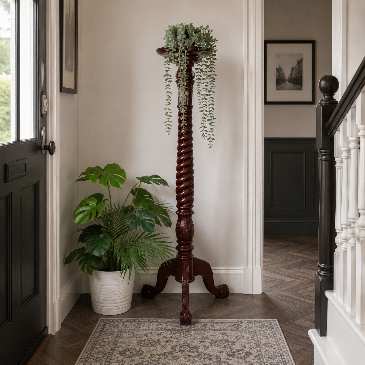Vintage Solid Wood Carved Torchere Plant Stand / Pedestal