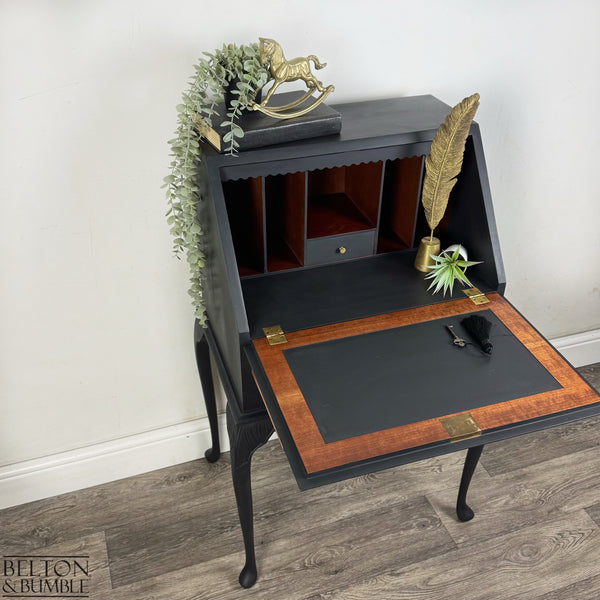 Queen Anne Vintage Burr Walnut Long-Legged Bureau in Black