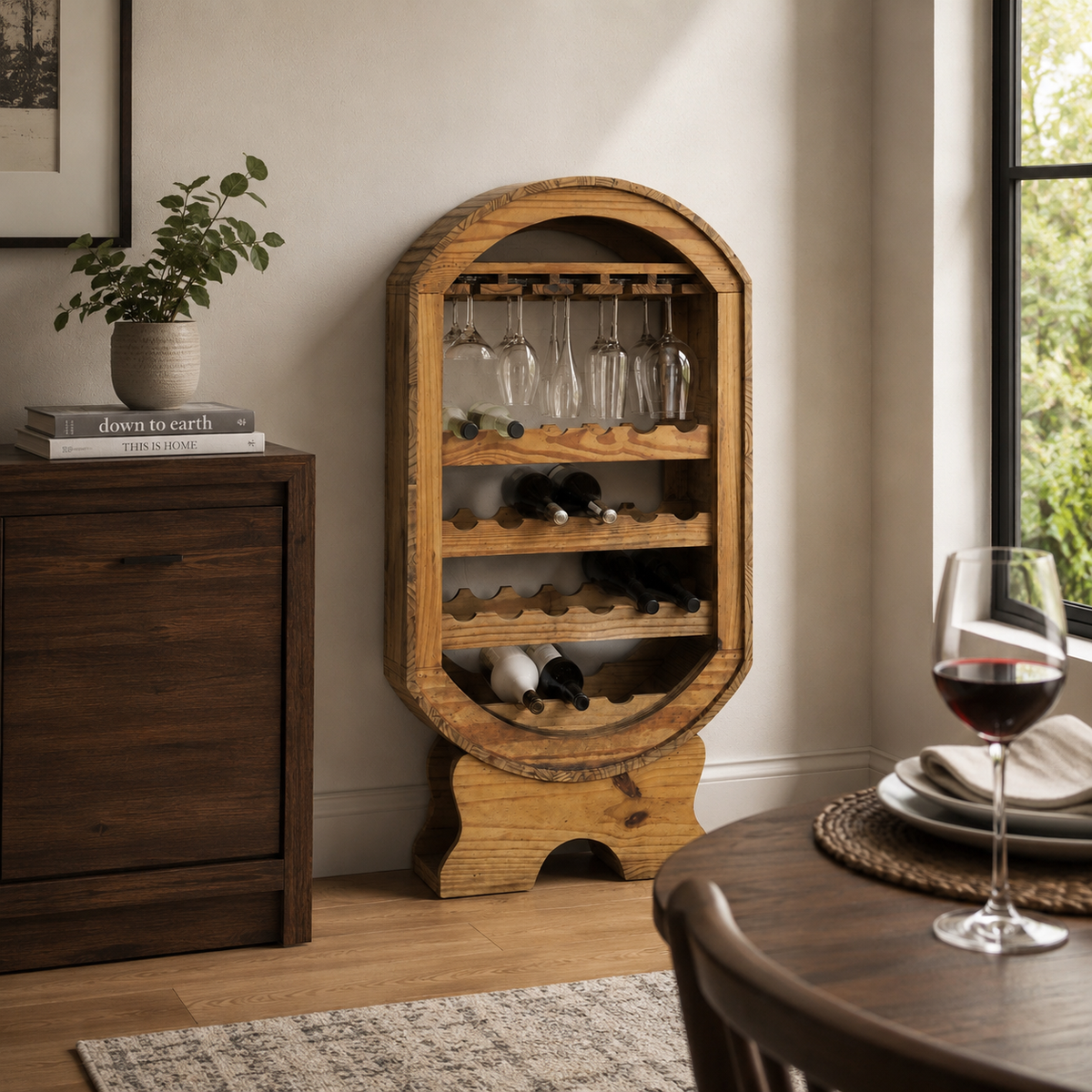 Barrel Style Bottle and Glass Hanging Rack