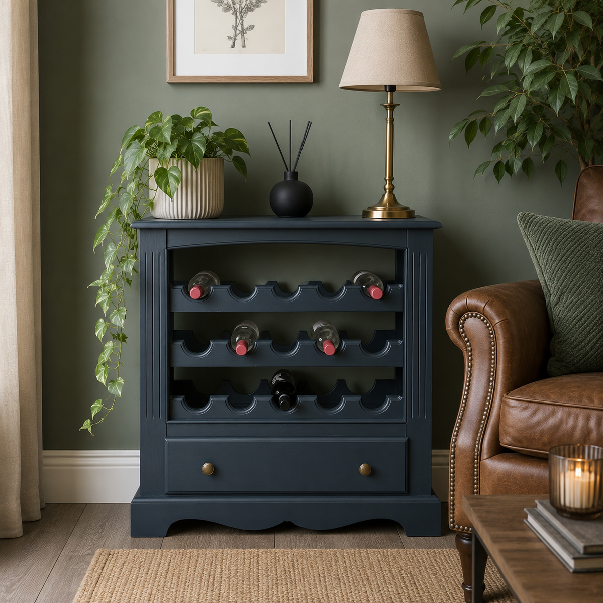 Wine Bottle Rack Cabinet in Blue