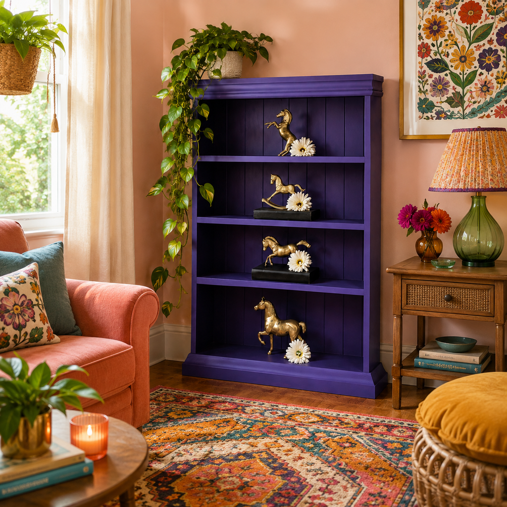 Freestanding Pine Bookcase in Amethyst Purple