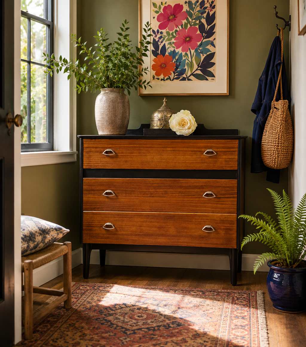 Mid-Century 3-Drawer Chest in Black and Teak