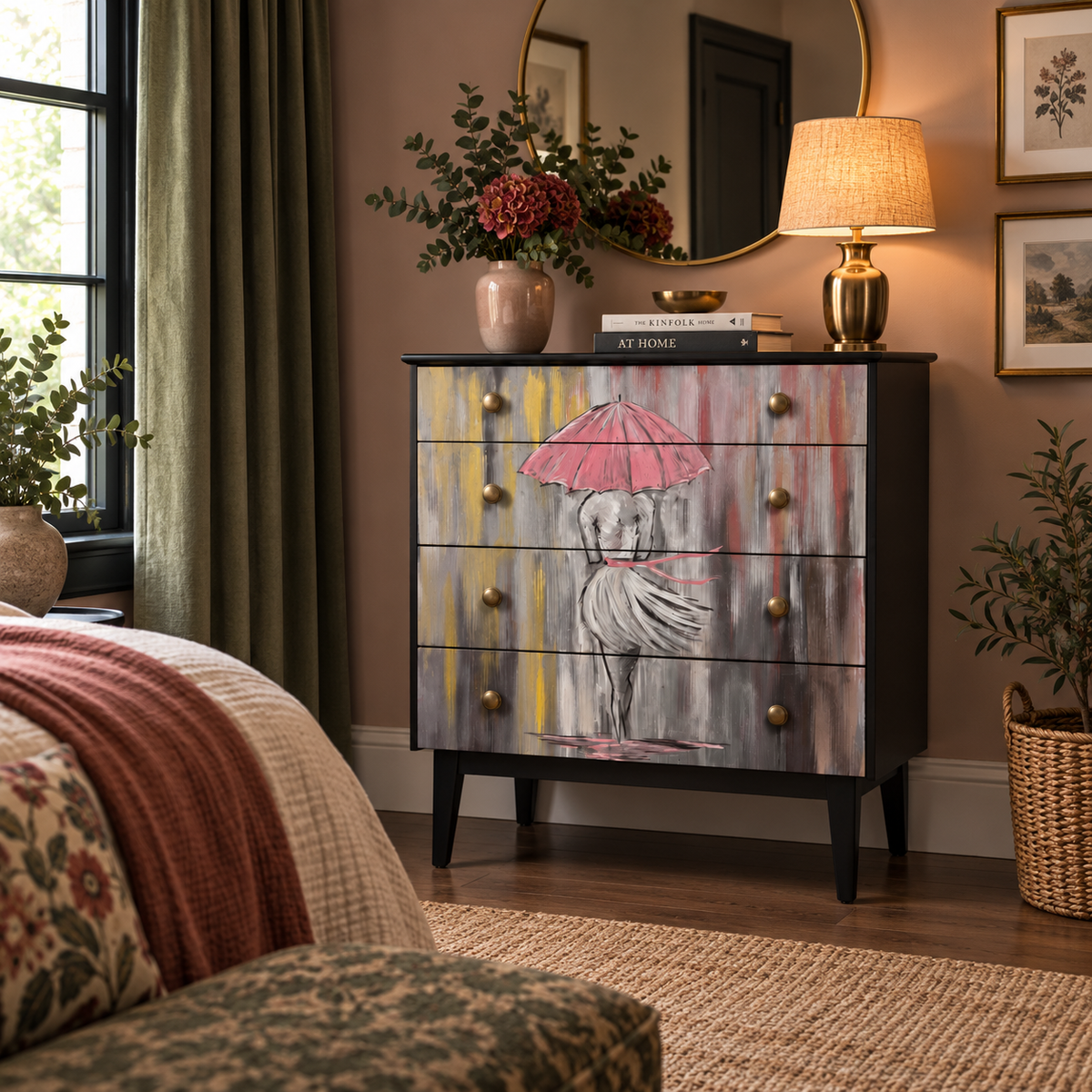 Hand-Painted Jet Black Drawers with Original Artwork