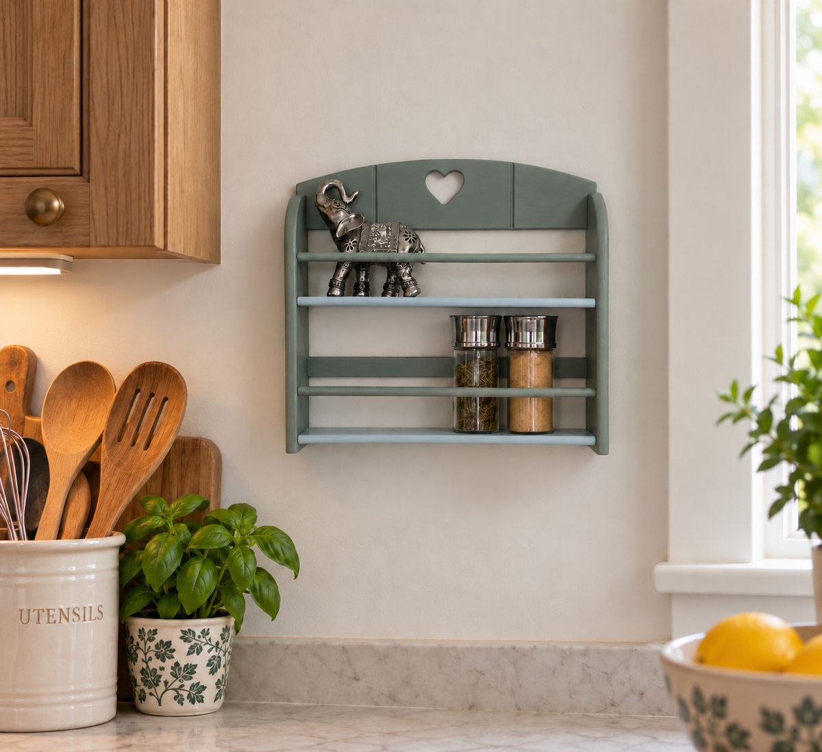 Spice Rack Shelving in Two Tone Duck Egg Blue