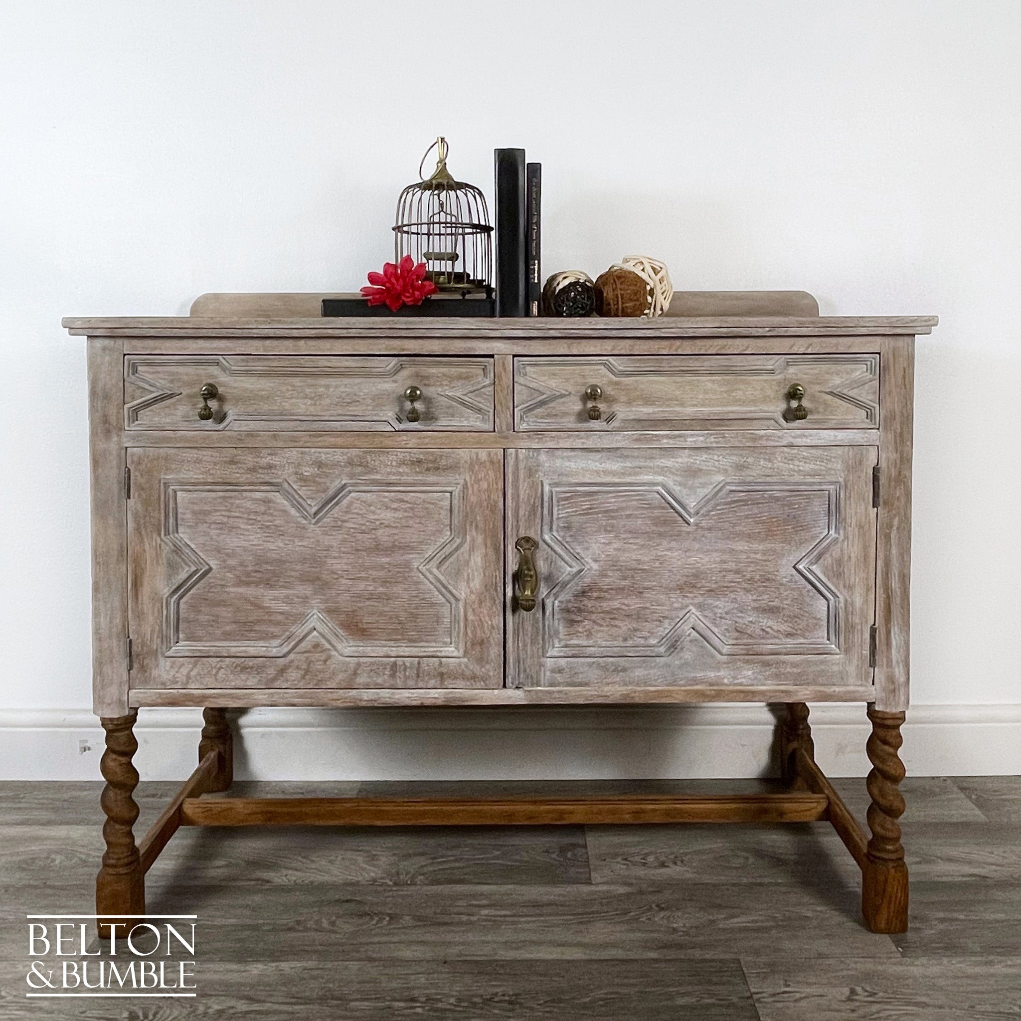 Rustic Jacobean Oak Sideboard with Barley Twist Legs-Belton & Bumble