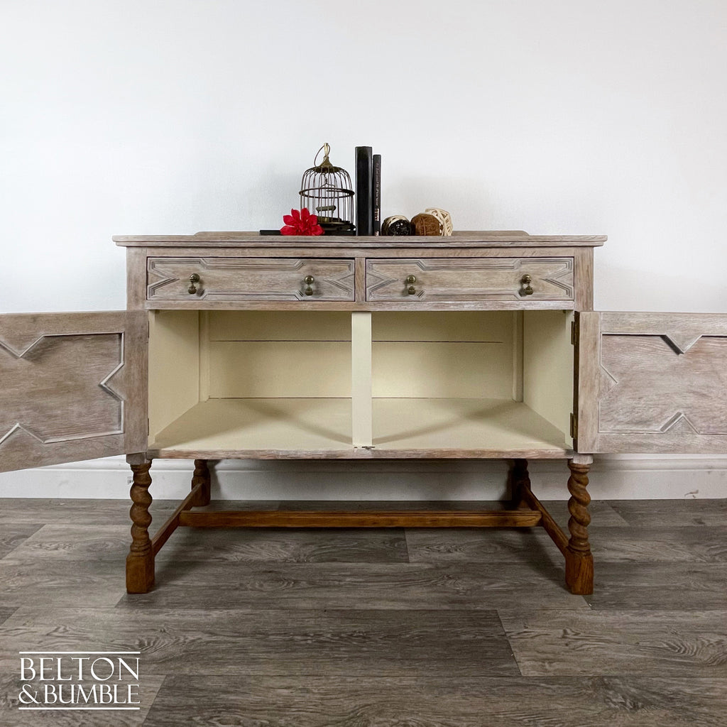 Rustic Jacobean Oak Sideboard with Barley Twist Legs-Belton & Bumble
