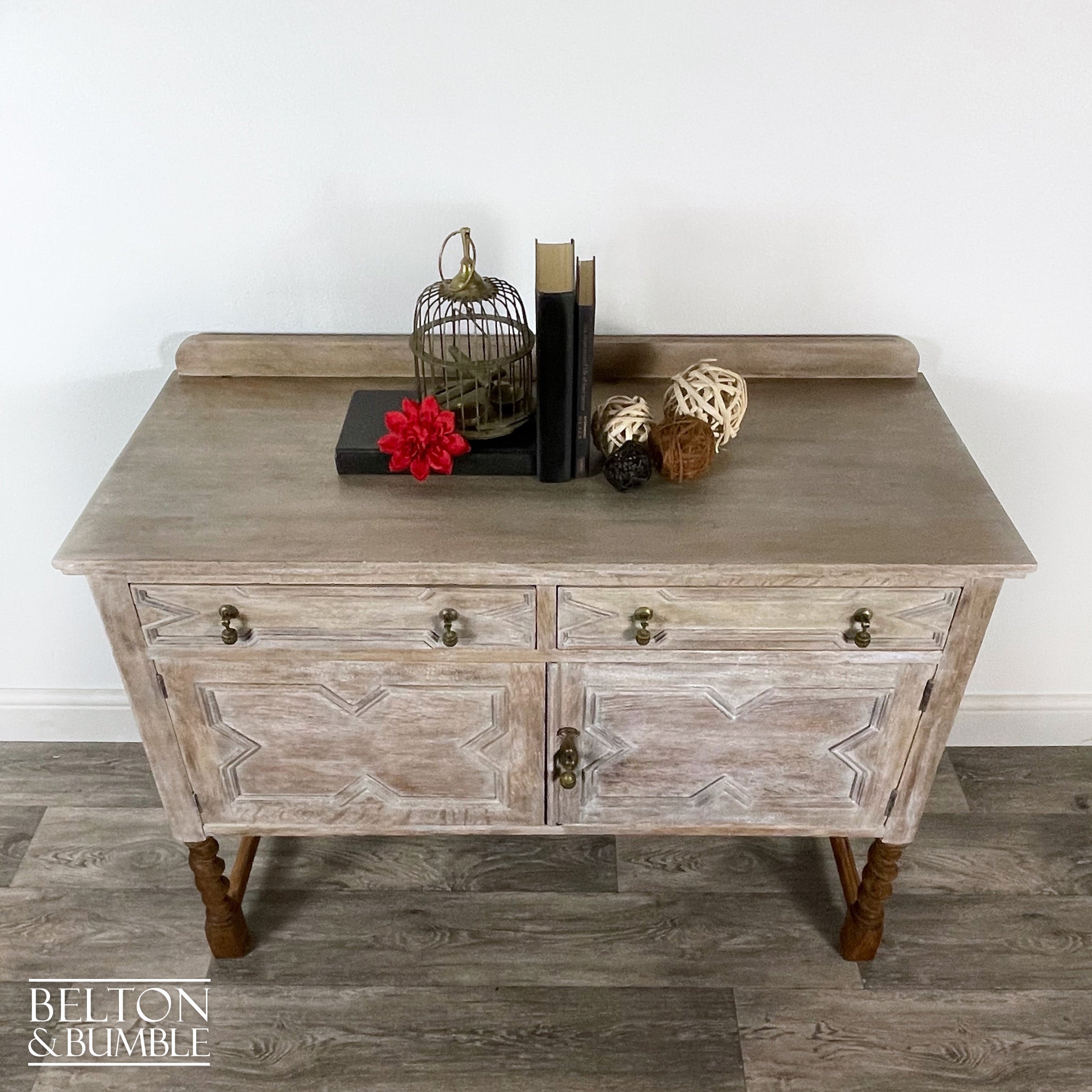 Rustic Jacobean Oak Sideboard with Barley Twist Legs-Belton & Bumble