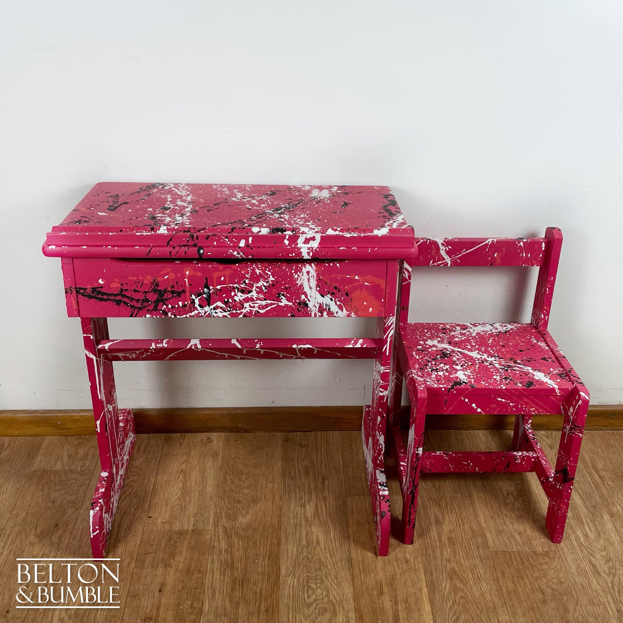Vintage Lift Lid Child’s Writing Desk and Chair in Poppy Red-Belton & Bumble