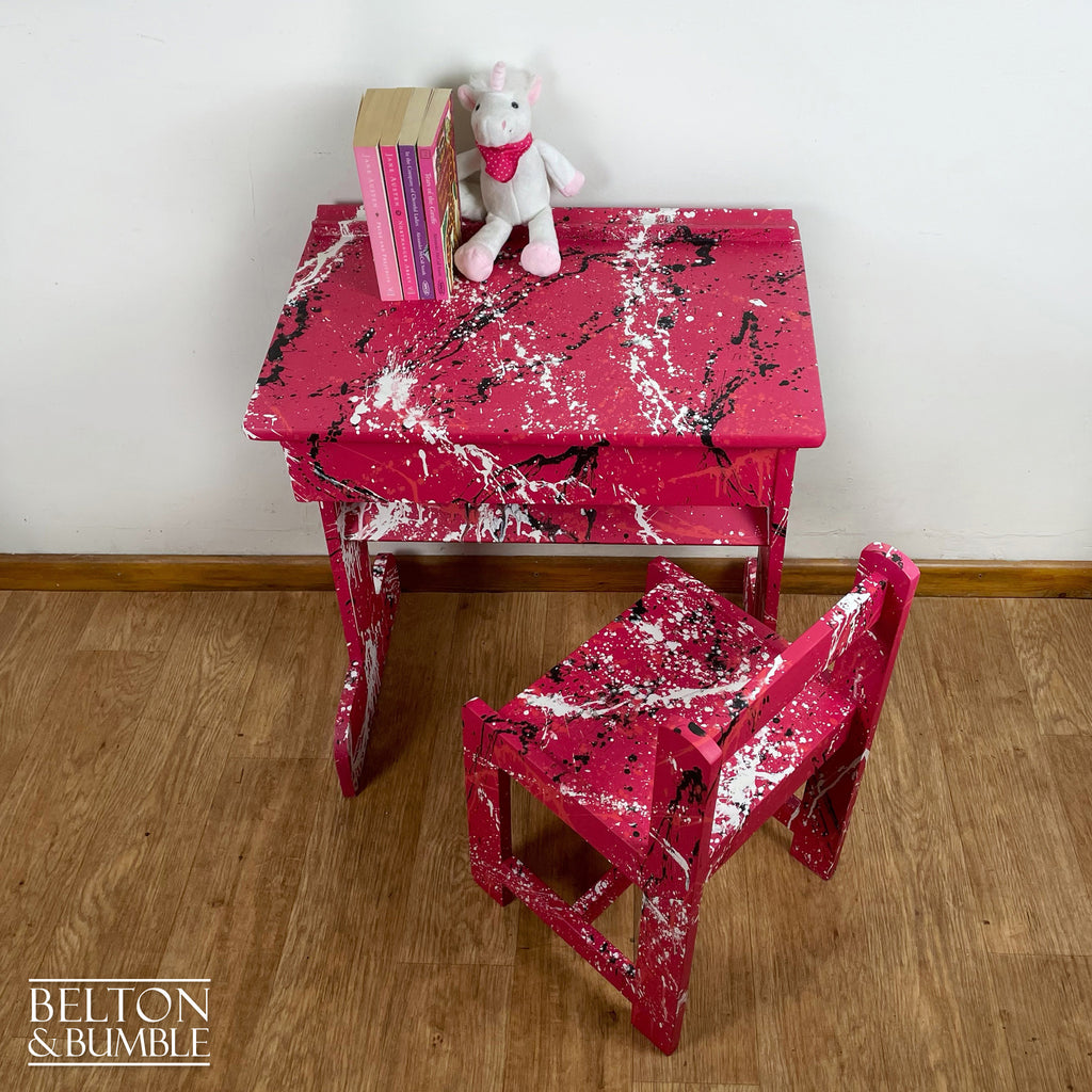 Vintage Lift Lid Child’s Writing Desk and Chair in Poppy Red-Belton & Bumble