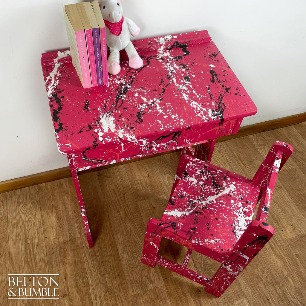 Vintage Lift Lid Child’s Writing Desk and Chair in Poppy Red-Belton & Bumble