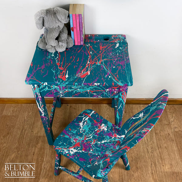 Vintage Lift Lid Child’s Writing Desk and Chair in Teal-Belton & Butler