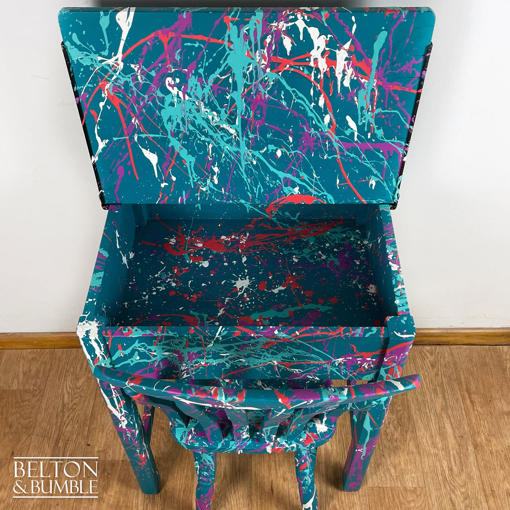 Vintage Lift Lid Child’s Writing Desk and Chair in Teal-Belton & Bumble