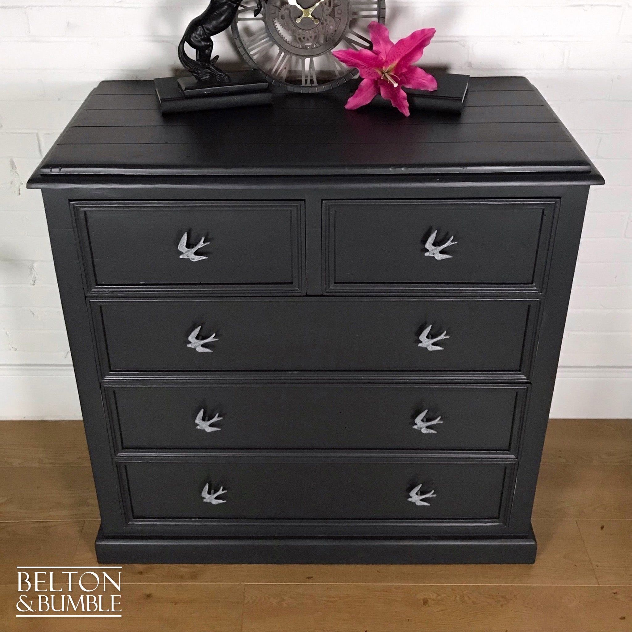 Large Dark Grey Wooden Chest of Drawers-Belton & Bumble
