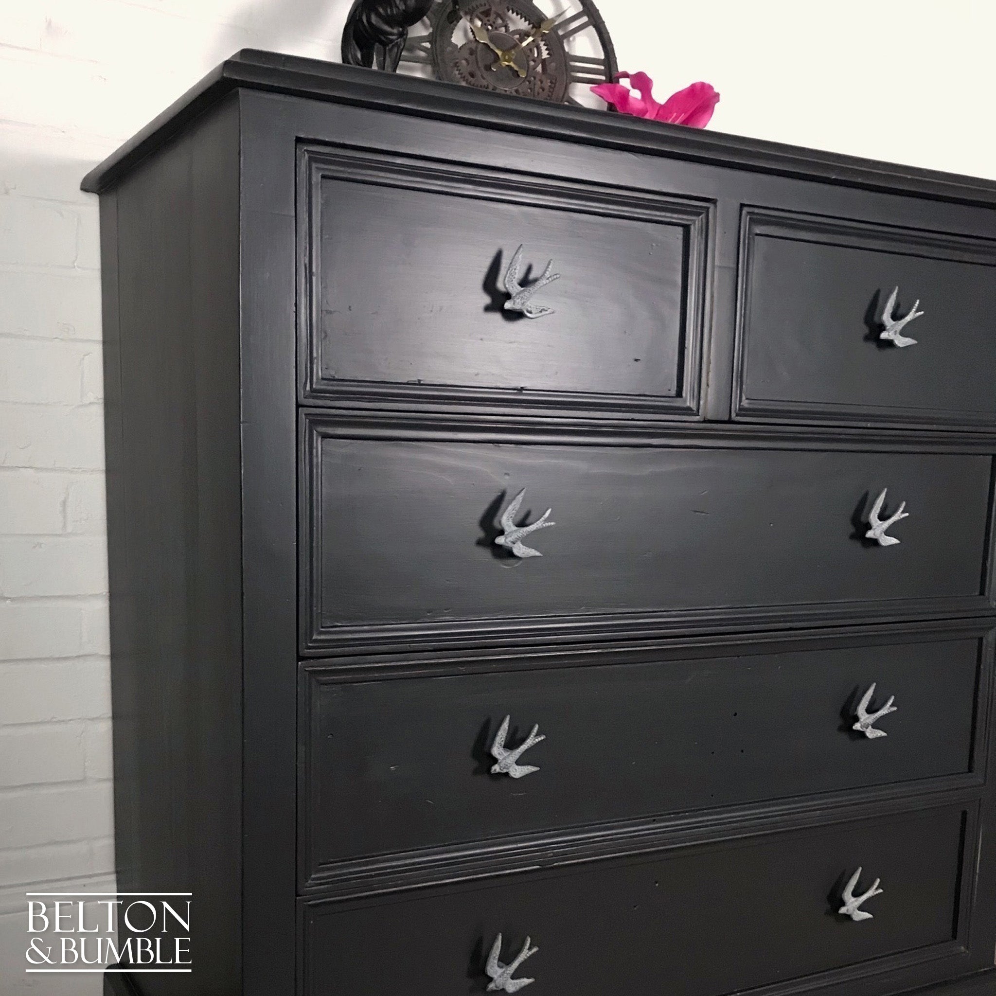 Large Dark Grey Wooden Chest of Drawers-Belton & Bumble
