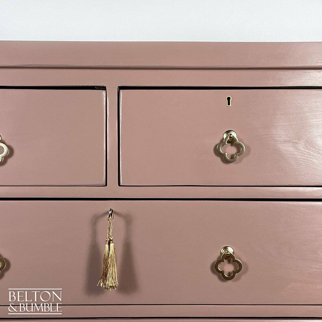 Large Five Drawer Vintage Chest of Drawers in Dusky Pink-Belton & Bumble