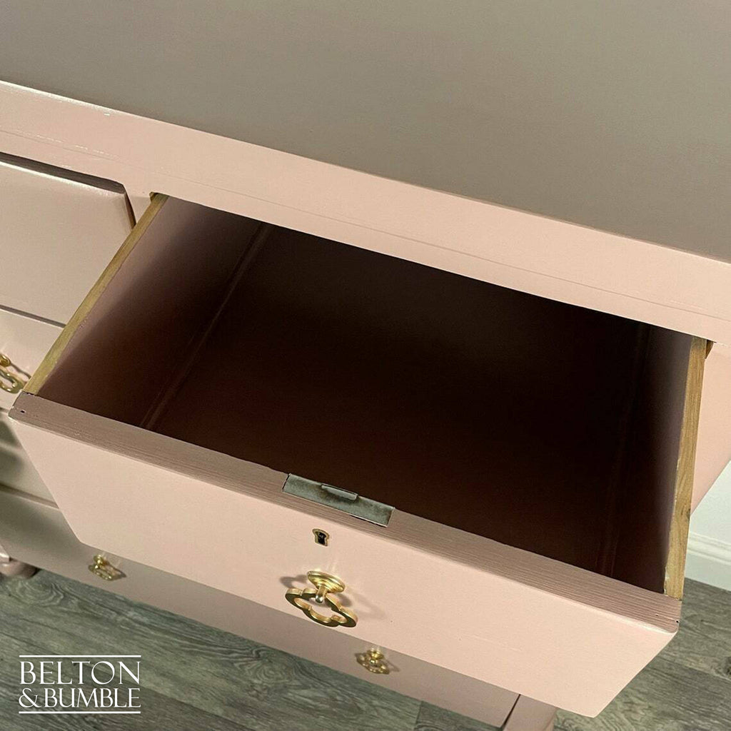 Large Five Drawer Vintage Chest of Drawers in Dusky Pink-Belton & Bumble