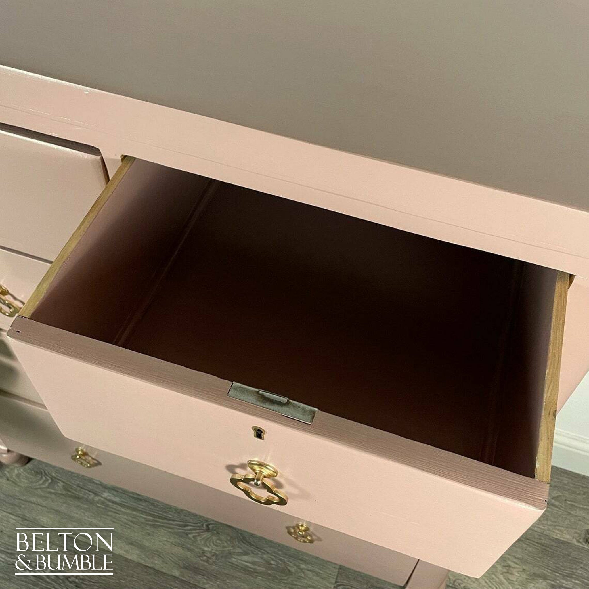 Large Five Drawer Vintage Chest of Drawers in Dusky Pink-Belton & Bumble