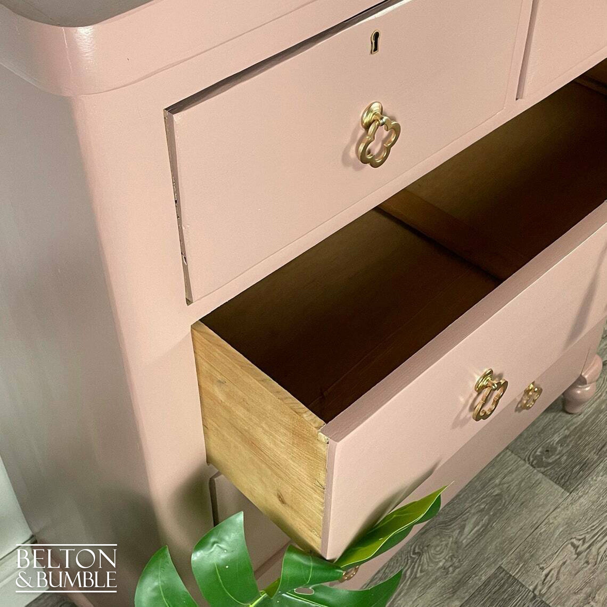 Large Five Drawer Vintage Chest of Drawers in Dusky Pink-Belton & Bumble