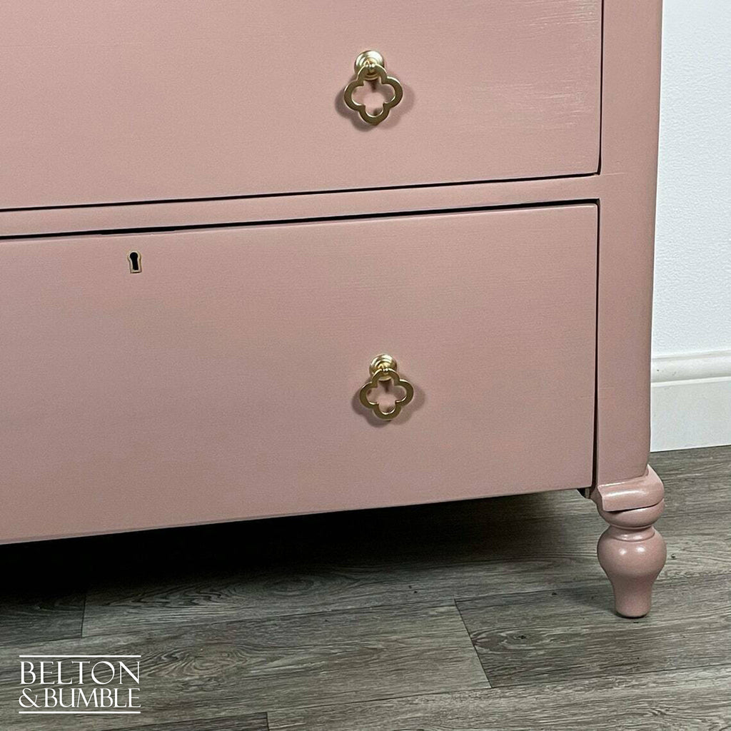 Large Five Drawer Vintage Chest of Drawers in Dusky Pink-Belton & Bumble