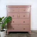 Large Five Drawer Vintage Chest of Drawers in Dusky Pink-Belton & Bumble