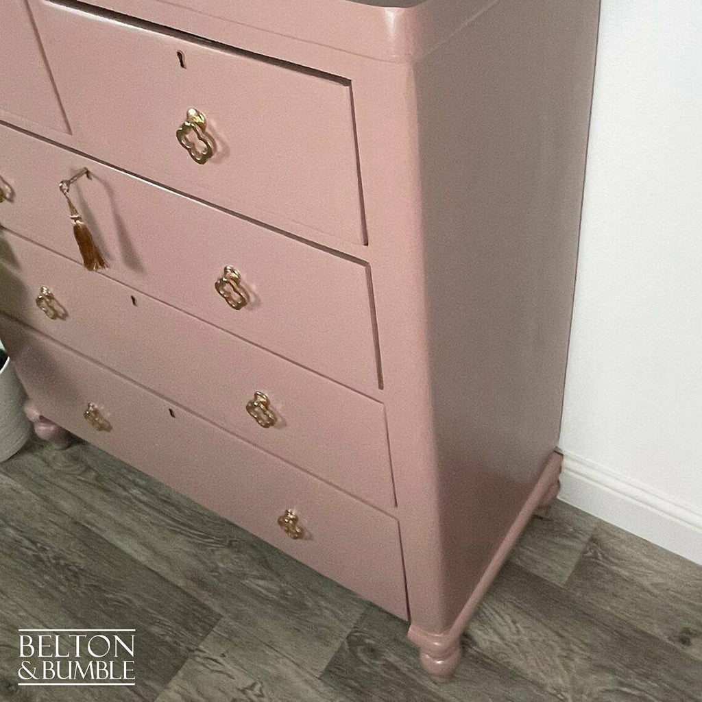 Large Five Drawer Vintage Chest of Drawers in Dusky Pink-Belton & Bumble