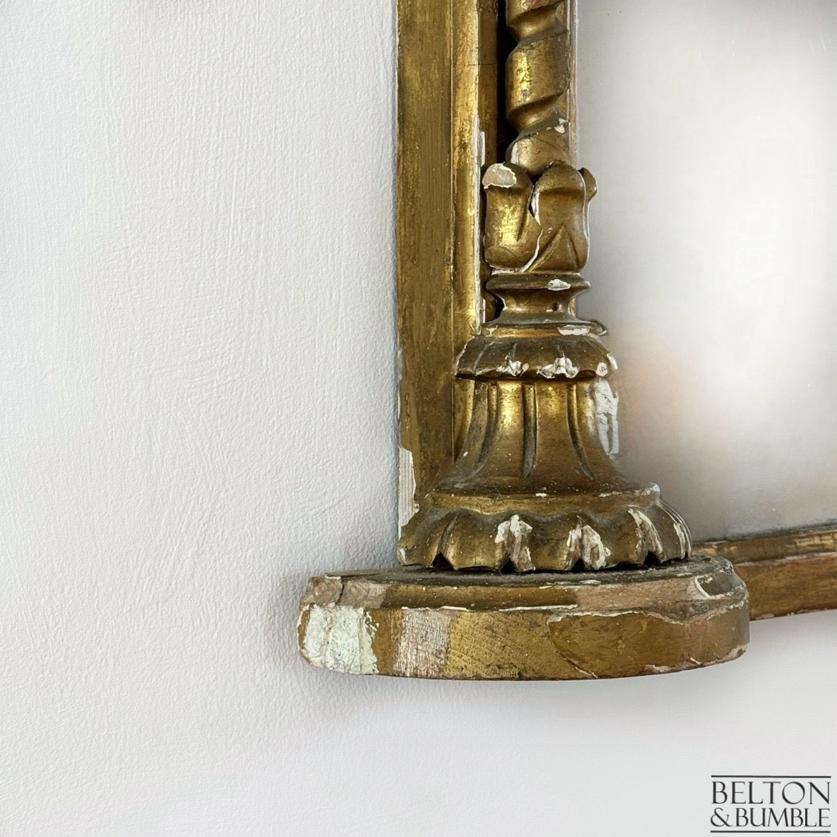 Large Antique Giltwood Wall Mirror – Left base profile highlighting depth and condition