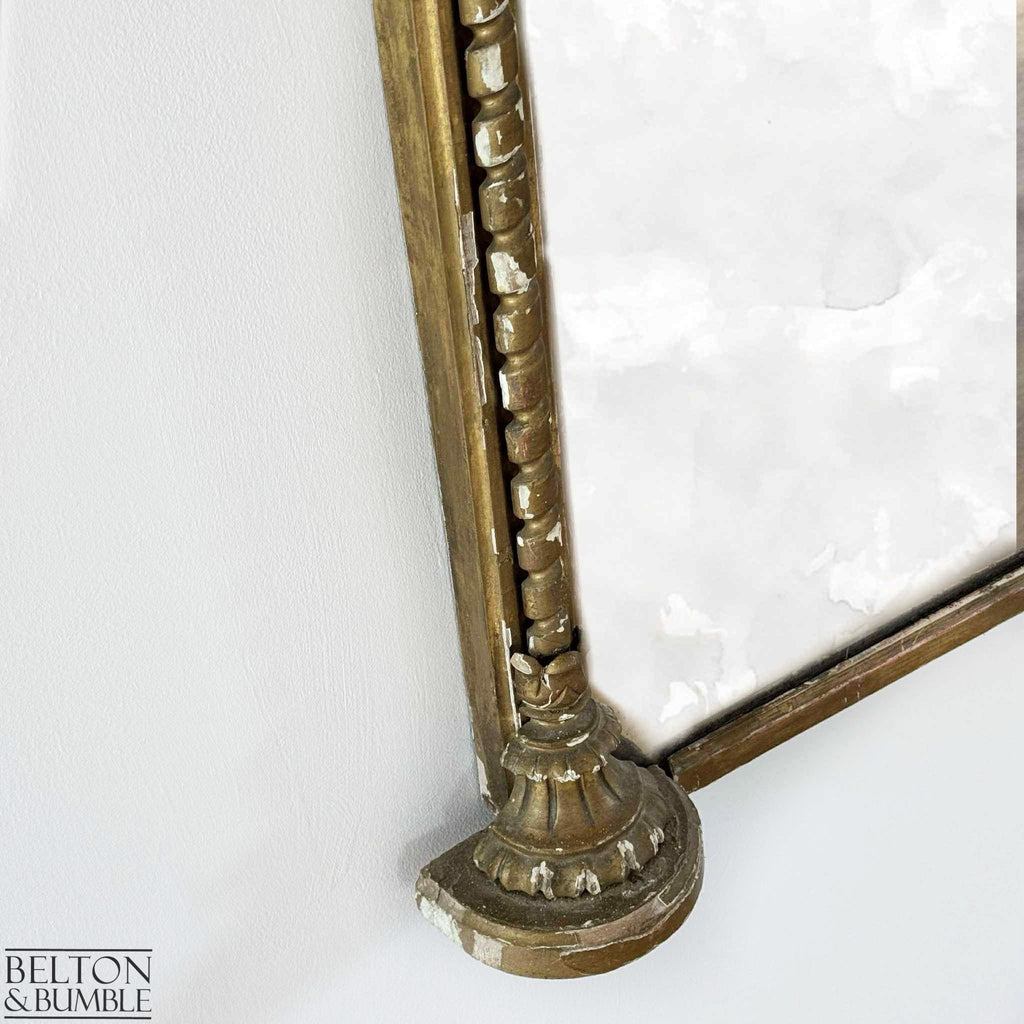 Large Antique Giltwood Wall Mirror – Close-up of wood finish, vintage patina and texture