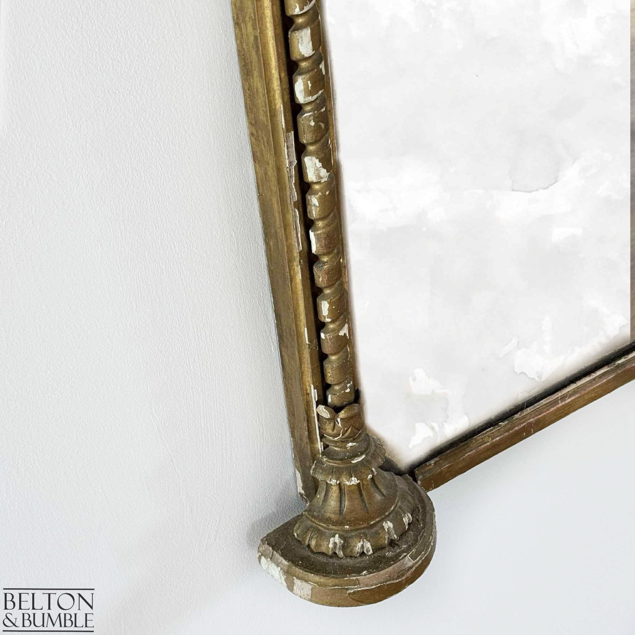 Large Antique Giltwood Wall Mirror – Close-up of wood finish, vintage patina and texture