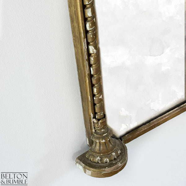 Large Antique Giltwood Wall Mirror – Close-up of wood finish, vintage patina and texture