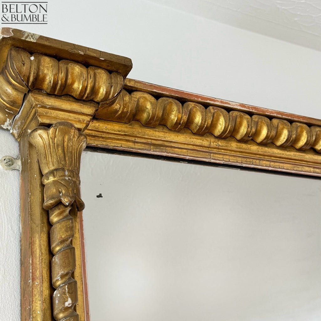 Large Antique Giltwood Wall Mirror – Antique mirror close up showing foxing 