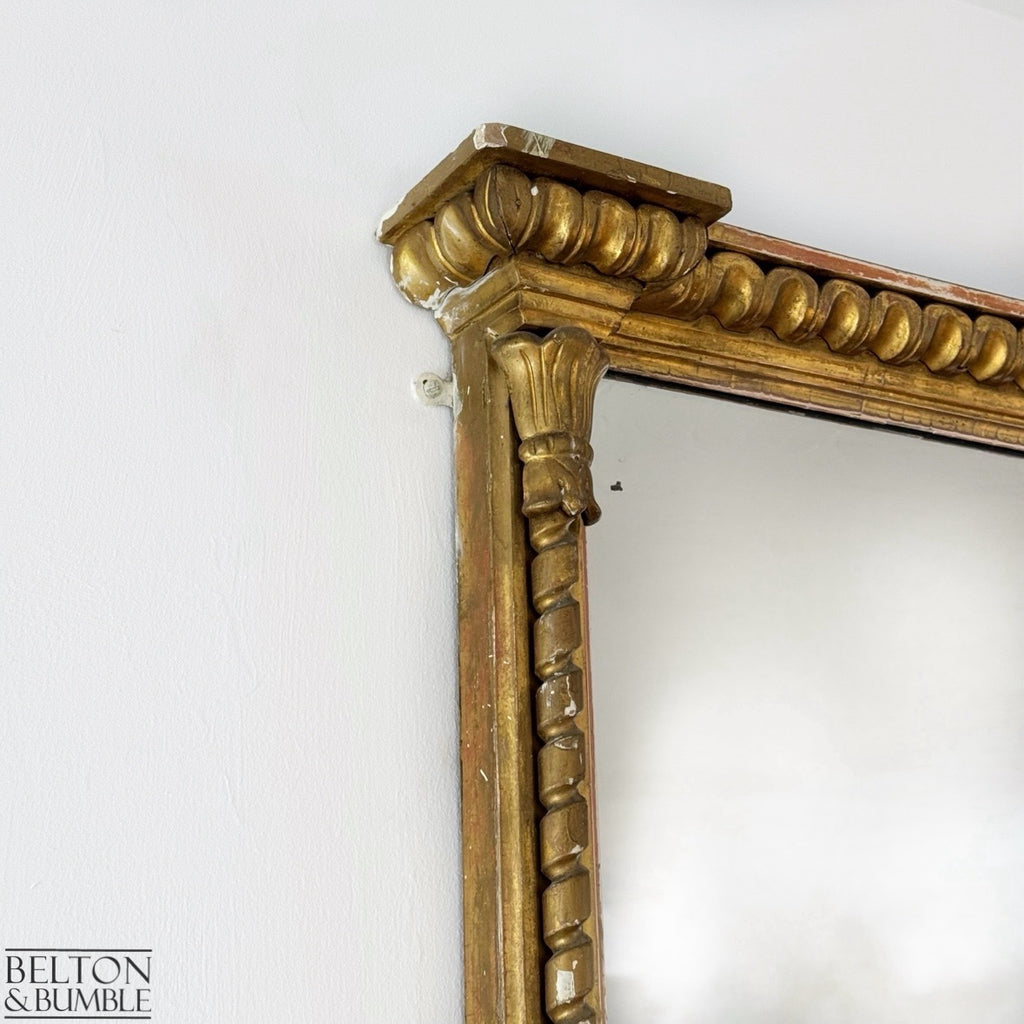 Large Antique Giltwood Wall Mirror – Top surface detail showing smooth, satin finish and edge profile