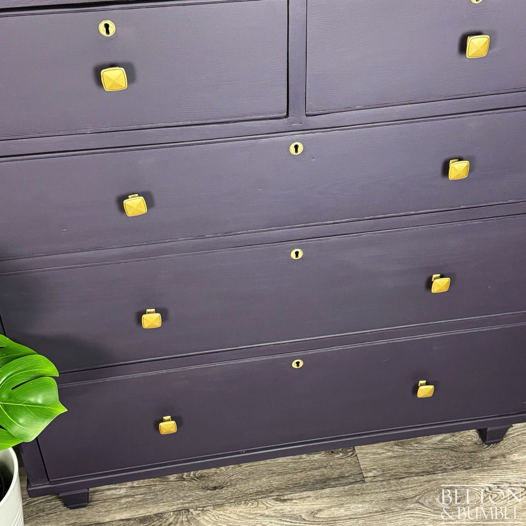 Large Five Drawer Vintage Chest of Drawers in Dark Purple-Belton & Bumble