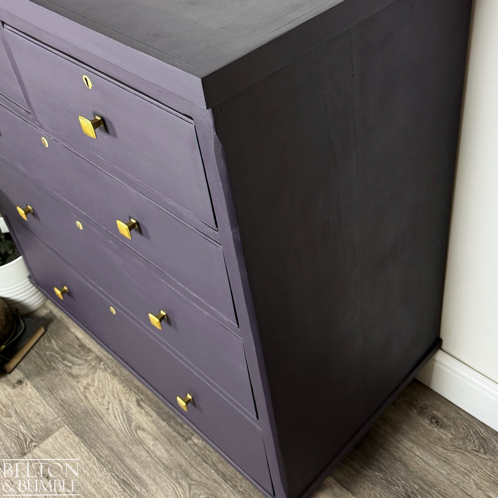 Large Five Drawer Vintage Chest of Drawers in Dark Purple