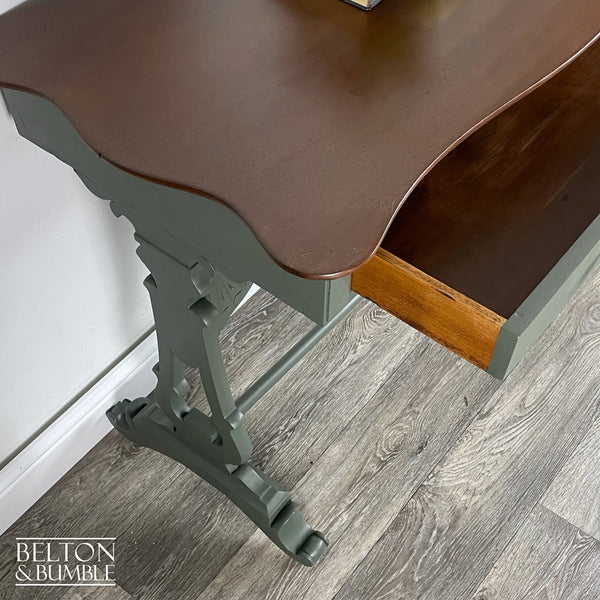 Large Mahogany Console Table in Green – Interior detail view with usable storage