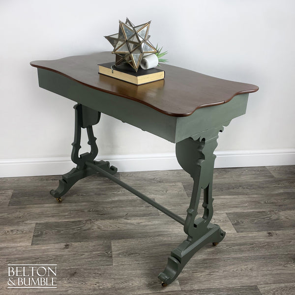 Large Mahogany Console Table in Green – Side profile highlighting depth, leg shape and silhouette