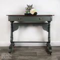 Large Mahogany Console Table in Green – Styled product shot with complementary decor to suggest scale