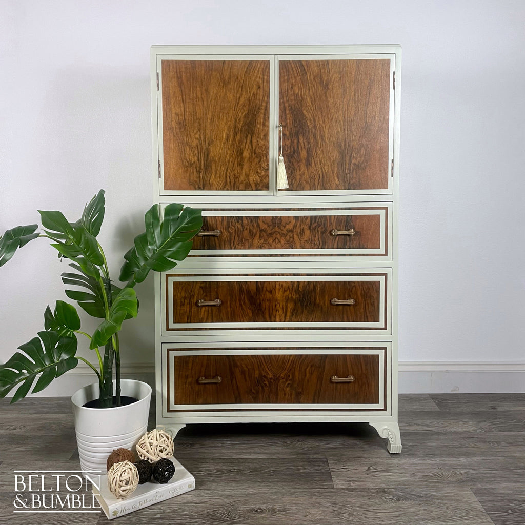 Linen Cupboard In Walnut With Farrow & Ball Painted Detail-Belton & Bumble
