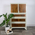 Linen Cupboard In Walnut With Farrow & Ball Painted Detail-Belton & Bumble