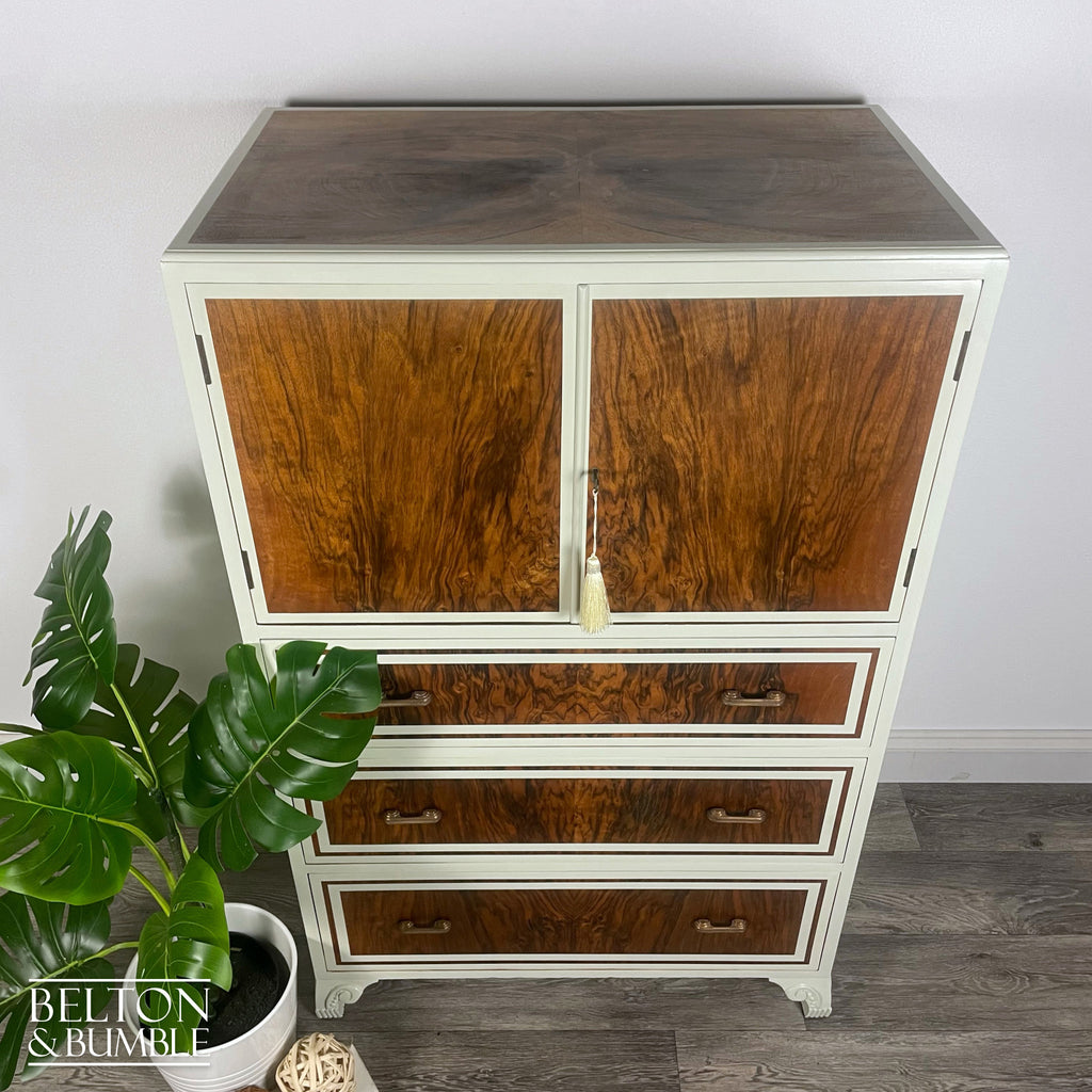 Linen Cupboard In Walnut With Farrow & Ball Painted Detail-Belton & Bumble